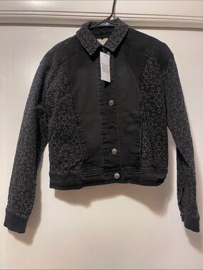 Black Embroidered Denim Jacket - LOGO LAb size 6 NWT